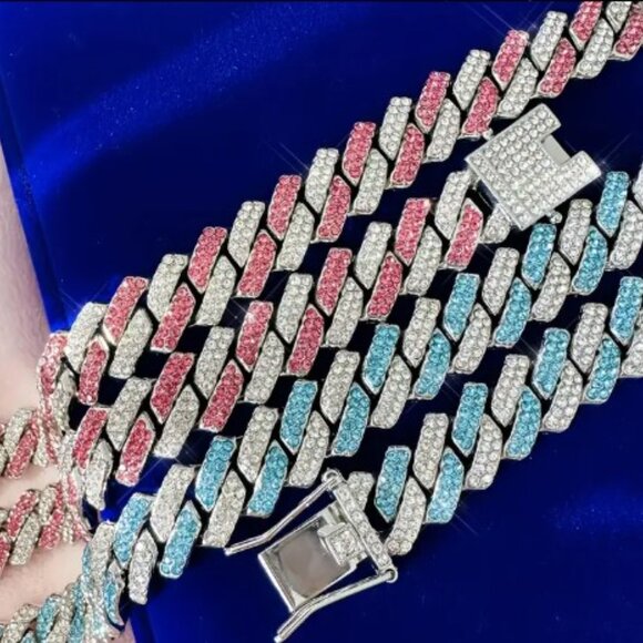 Miami Ice Cuban Chain 16" ROSE gold necklace with crystals - Picture 2 of 4